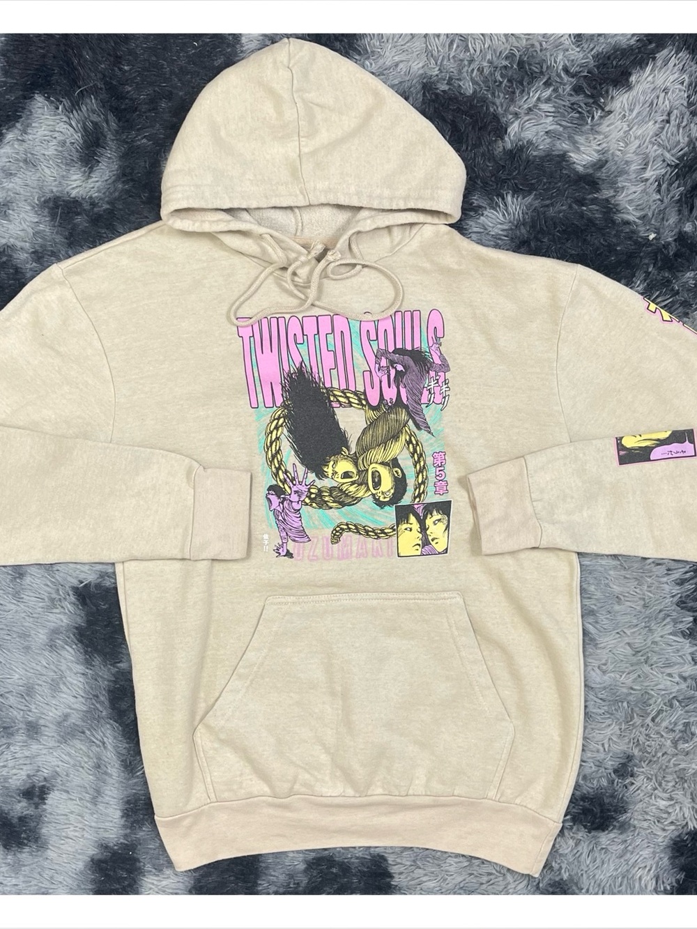 Uzumaki Twisted Souls Horror Graphic Beige Hoodie